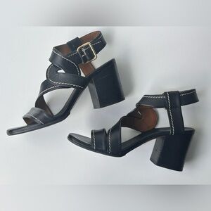 Chloe Candice Topstitch Leather Sandal Size 6 (36.5 EU) Block Heel